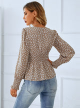 V-neck Pleated Wooden Ear Shirt