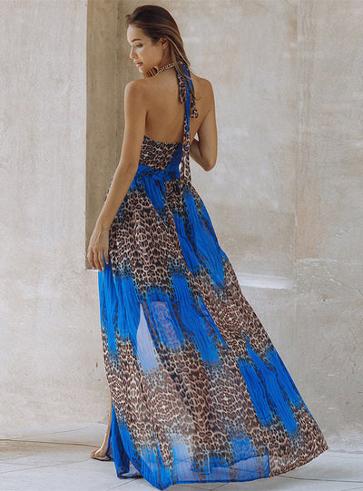 Leopard Print Backless Bohemian Dress