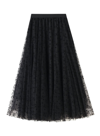 Butterfly Mesh Medium Long Skirt
