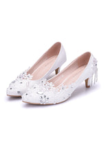 Pearl Lace Flower Pointed Wedding Shoes