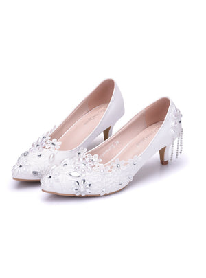 Pearl Lace Flower Pointed Wedding Shoes