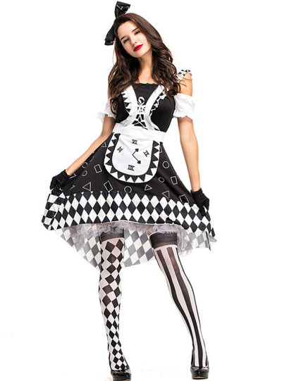 Halloween Black and White Plaid Alice Clock Stage Costume