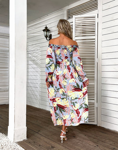 One-shoulder Long Sleeve Print Dress