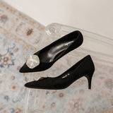 Women's Heel-pointed Black Suede Shoes