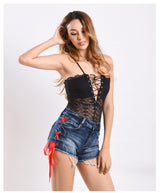 Double-side Lace Up High Waist Denim Shorts