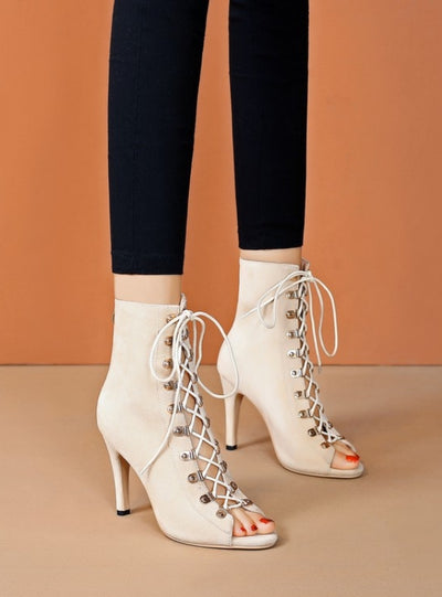 Cross-strap Suede High Heel Sandals