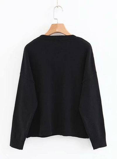 Women Knit Embroidery Flower Sweater Pattern