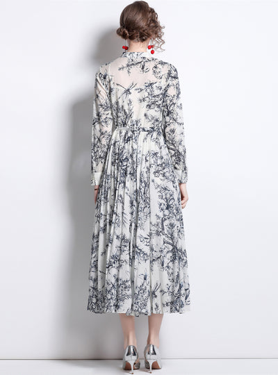 Garden Flower Print Long Sleeve Dress