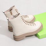 Thick-soled British Style White Skinny Boots