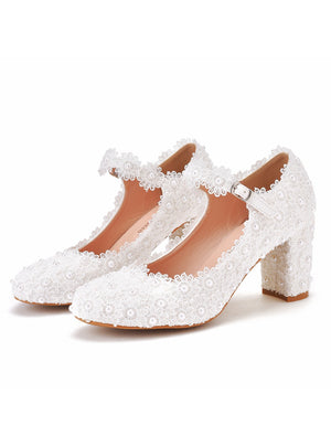 White Lace Flower Wedding Shoes