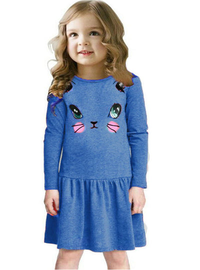 Cat Print Children Long Sleeve Cartoon Baby Girl 