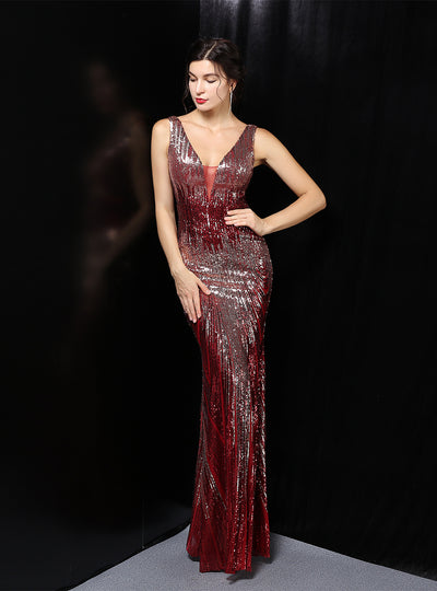 Women Sequins Sleeve Prom Dress