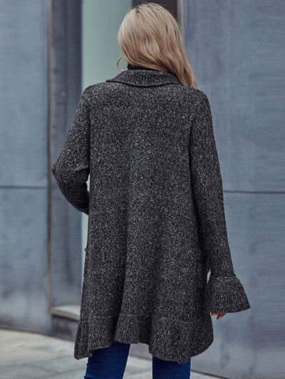 Long Sleeve Ruffled Lapel Loose Sweater Coat