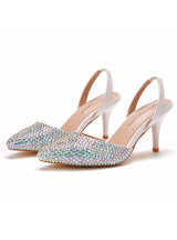 7 cm Shallow-pointed Colored Diamond Stiletto Sandals