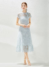 Women Blue Lace Cap Sleeve Dress