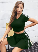 Striped Short-sleeved Shirt Skirt Suit