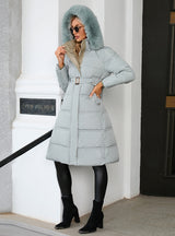 Thin Down Cotton-padded Fur Collar Contrast Coat Jacket