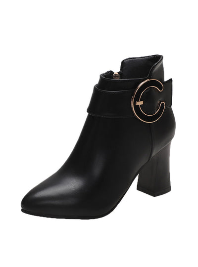 Side Zipper Single Boot Thick High Heel Shoes