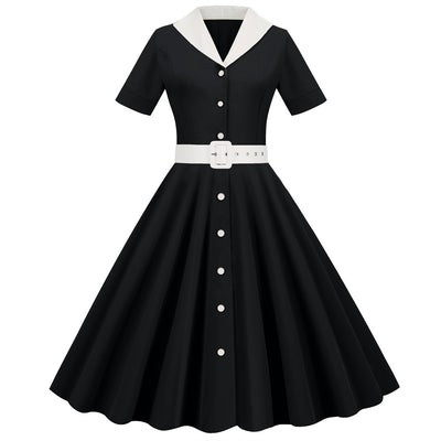 Retro Short Sleeve V-neck 50S Dress