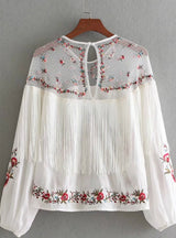 Embroidery Patchwork Blouse Tassel Decoration Shirt 