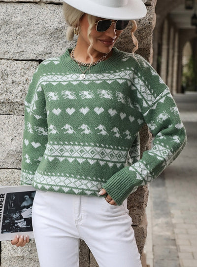 Contrast Christmas Pullover Sweater