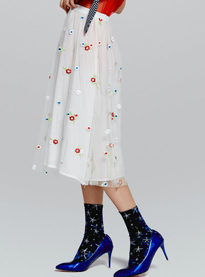 Lace Gauze Skirt Bead Embroidered Flower Skirt