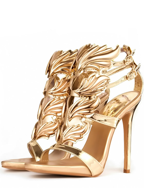High Heel Sandals Gold Leaf Flame Gladiator Sandal 