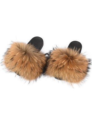 Wider Fur Women Fashion Slides New Real Raccoon Fur Slippers