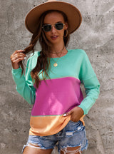 Spliced Sweater Long Sleeve Casual Top