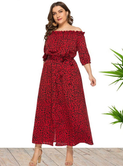 Leopard-print Split One Collar Beach Dress