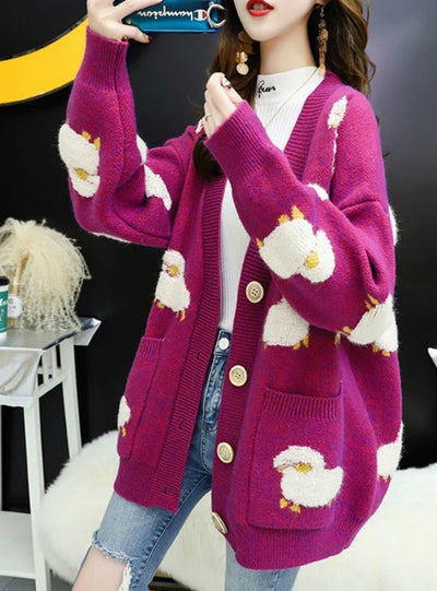 Female Cardigan Loose Streetwear Knit Sweater Coat