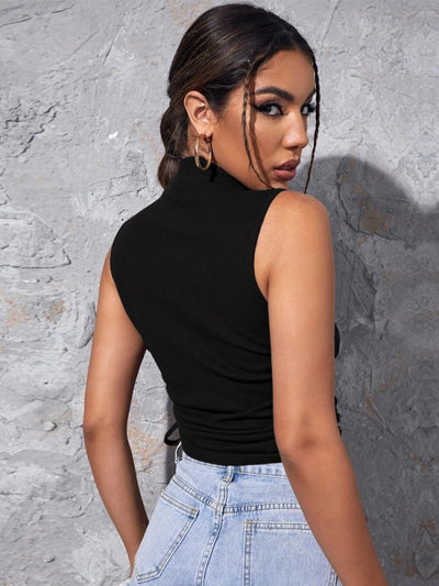 Sports Drawstring High Neck Vest T Shirt