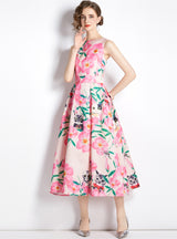 Printed Sleeveless Big Swing Slim Dress