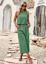 Sleeveless Top and Cropped Trousers Two-piece Suit