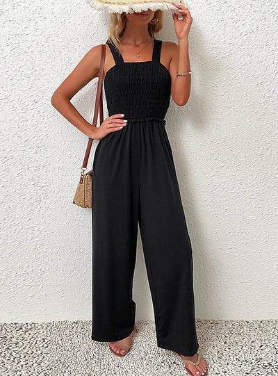 Wide Leg Pleated Sling Jumpsuit