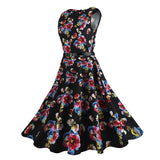 Black Print Vintage Sleeveless Dress