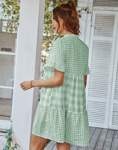 Plaid Stitching Pocket Dress