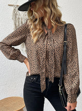 Long Sleeve Lace-up Leopard Print Shirt