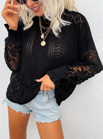 Lace Stitching Knitted Hollow Sweater