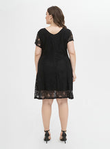 Black Lace Short Sleeve Plus Size Dress