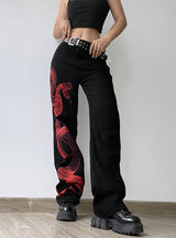 Snake Print Contrast Color Loose Casual Jeans