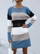 Turtleneck Color Matching Sweater Dress