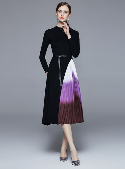 Long Stitching Gradient Knitted Sweater Dress