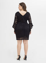 Plus Size Black Lace Long Sleeve Dress