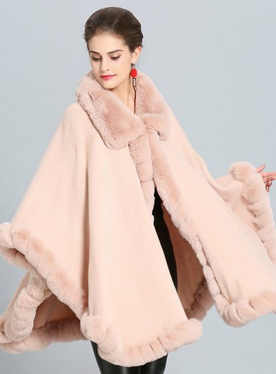 Fall Winter Cashmere Cape Female Fox Fur Collar Shawl