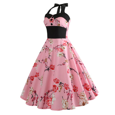 Retro Sleeveless Neck Print Dress