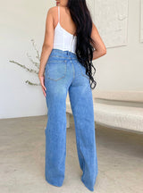 Wide-leg High Waist Holes Jeans Pant
