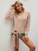 Women Loose Pullover Lace-up Sweater