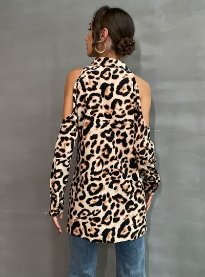 Leopard Print Lapel Long Sleeve Shirt