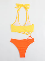 Orange Color Matching One-piece Swimsuit